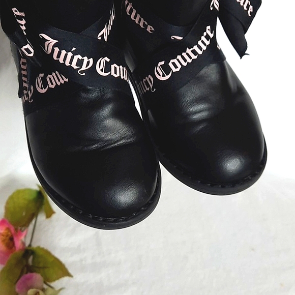 JUICY COUTURE Black Moto Booties, Pink & Black Ribbon/Bows - Picture 3 of 16